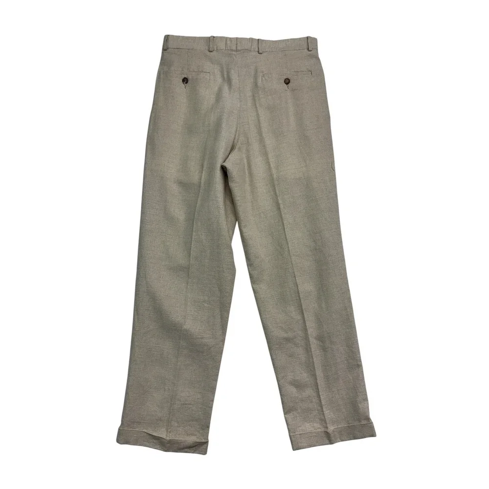 vtg 90s Dockers 32x29 Beige Linen Cotton Blend Pants Trousers Pleated Cuffed